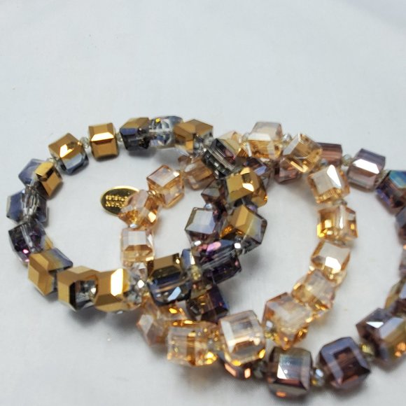 Ali khan glass cube 3 row stretch bracelet amethyst-champagne COLOR - Picture 3 of 4